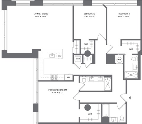 Floor plan for 3 beds, 3 baths, 1836 sqft